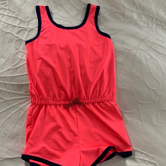 ⏰️3/$10 L/GY Joe Fresh bright pink/orange Romper - Picture 1 of 4